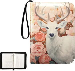 4 Pockets Trading Card Album Holder Book Folder Sports Card Binder Deer Flower 400 Double Side Pockets for 3 Ring Binder Zipper