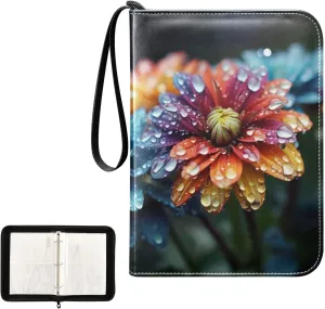 4 Pockets Trading Card Album Holder Book Folder Sports Card Binder Flower Dew 400 Double Side Pockets for 3 Ring Binder Zipper