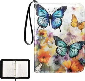 4 Pockets Trading Card Album Holder Book Folder Sports Card Binder Flower Spring Butterfly 400 Double Side Pockets for 3 Ring Binder Zipper
