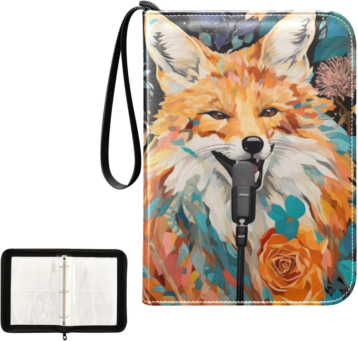 4 Pockets Trading Card Album Holder Book Folder Sports Card Binder Fox Flower 400 Double Side Pockets for 3 Ring Binder Zipper