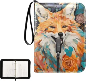 4 Pockets Trading Card Album Holder Book Folder Sports Card Binder Fox Flower 400 Double Side Pockets for 3 Ring Binder Zipper