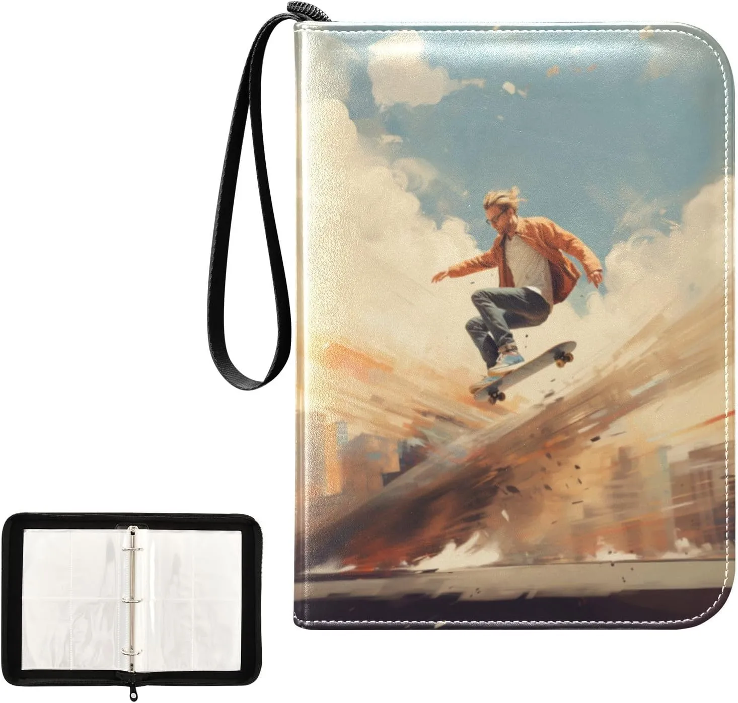 4 Pockets Trading Card Album Holder Book Folder Sports Card Binder Skeleton and Flower Skateboarding 1 400 Double Side Pockets for 3 Ring Binder Zipper