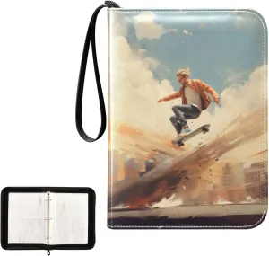 4 Pockets Trading Card Album Holder Book Folder Sports Card Binder Skeleton and Flower Skateboarding 1 400 Double Side Pockets for 3 Ring Binder Zipper