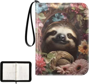 4 Pockets Trading Card Album Holder Book Folder Sports Card Binder Sloth Flower 1 400 Double Side Pockets for 3 Ring Binder Zipper