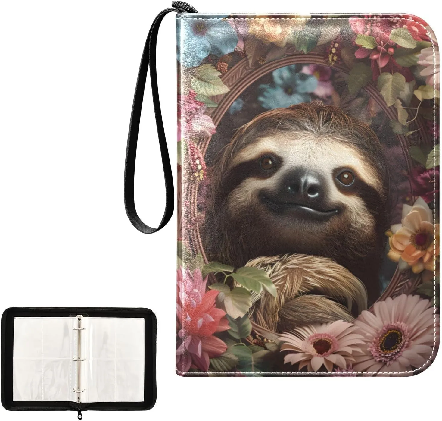 4 Pockets Trading Card Album Holder Book Folder Sports Card Binder Sloth Flower 1 400 Double Side Pockets for 3 Ring Binder Zipper