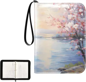 4 Pockets Trading Card Album Holder Book Folder Sports Card Binder Tree Painting Flower 400 Double Side Pockets for 3 Ring Binder Zipper