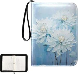 4 Pockets Trading Card Album Holder Book Folder Sports Card Binder White Flower Blue 400 Double Side Pockets for 3 Ring Binder Zipper