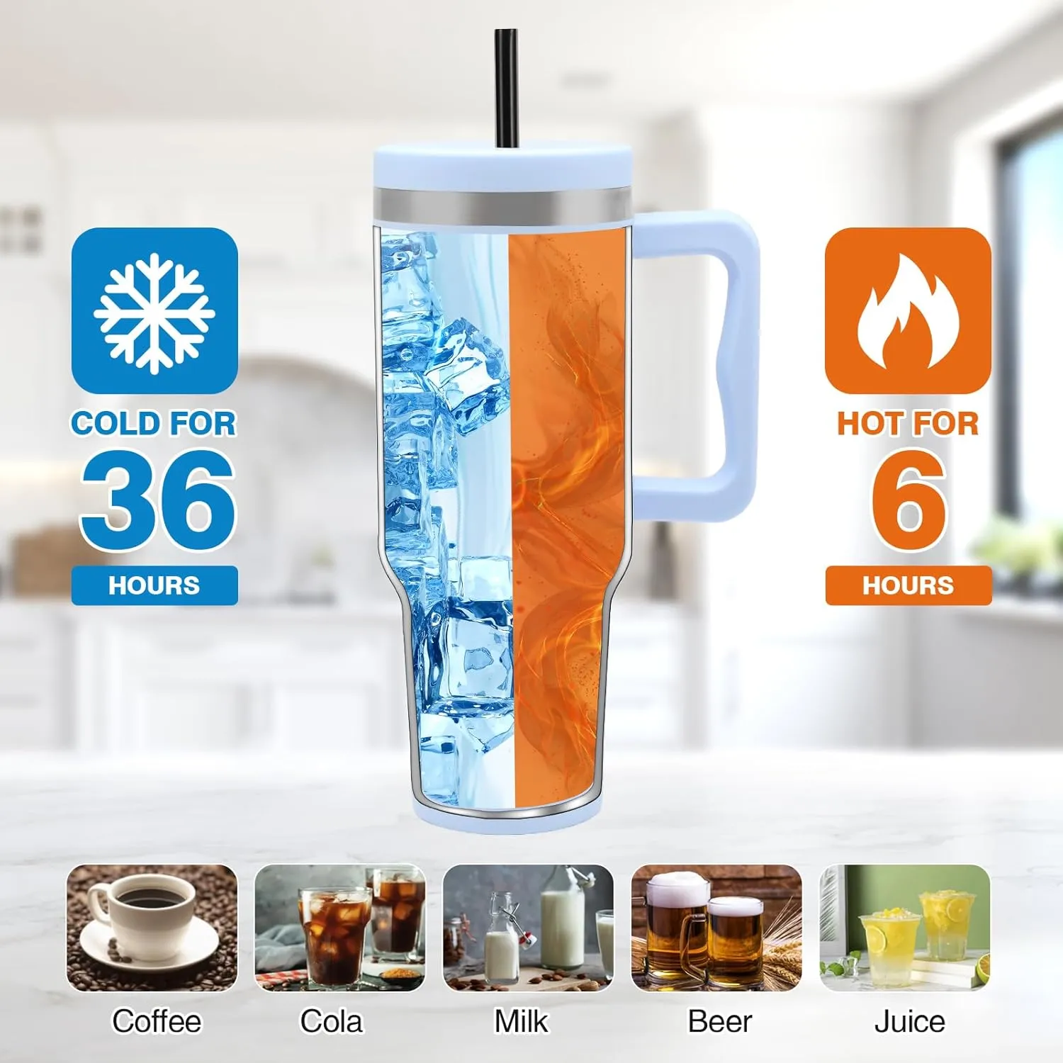 40 oz Tumbler with Handle and Straw, Insulated Tumblers with Lid and Straw, Stainless Steel Water Bottle Insulated Cup Travel Coffee Mug Spill Proof Leak Proof Outdoor Sports - (Blush Leopard)