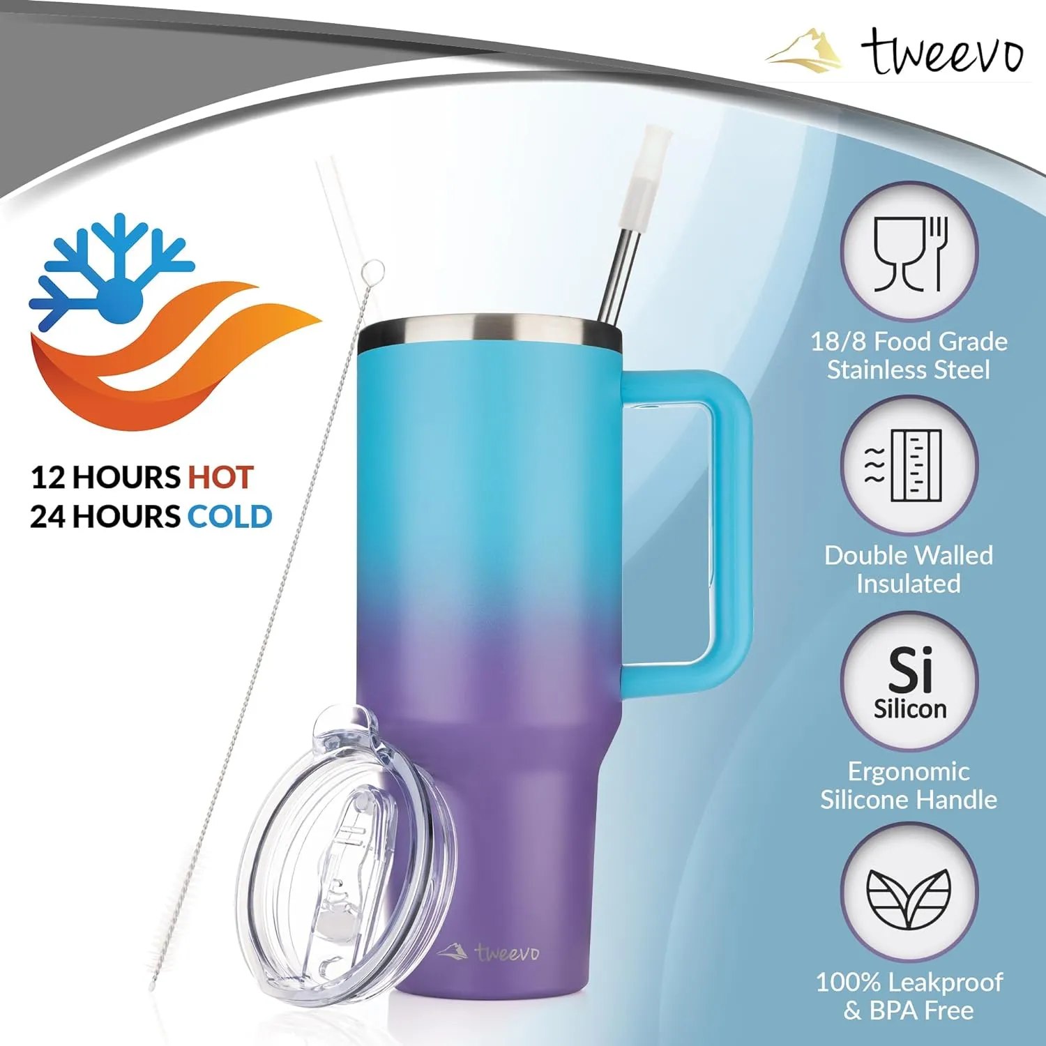 40 oz Tumbler With Handle and Straw Made of Stainless Steel - Double Wall Vacuum Insulated Tumbler With Lid - Sweat Proof Easy Grip, BPA-Free, Dishwasher Safe Tumbler (Amethyst)