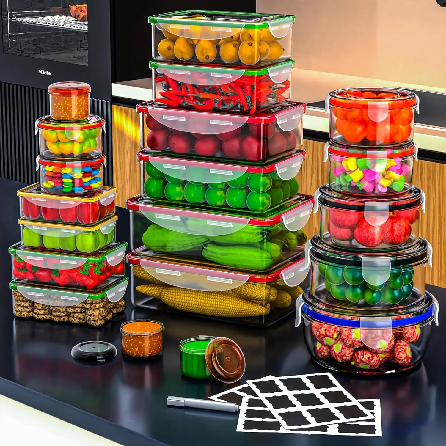 40 Pcs Food Storage Containers with Lids Airtight- Plastic Meal Prep Container for Pantry Kitchen Organization, Microwave, Dishwasher, Freezer Safe -100% Leak Proof (20 Stackable Boxes-20 Lids)