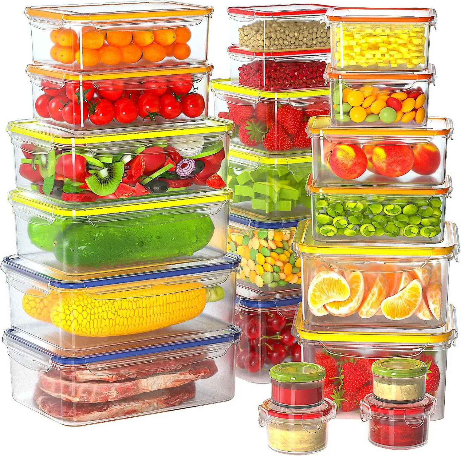 44 PCS Food Storage Containers with Lids Airtight, BPA Free Plastic Meal Prep Containers Reusable, Microwave/Freezer/Dishwasher Safe Leakproof Fruit Vegetables Containers for Kitchen(Colorful)