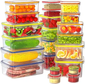 44 PCS Food Storage Containers with Lids Airtight, BPA Free Plastic Meal Prep Containers Reusable, Microwave/Freezer/Dishwasher Safe Leakproof Fruit Vegetables Containers for Kitchen(Colorful)