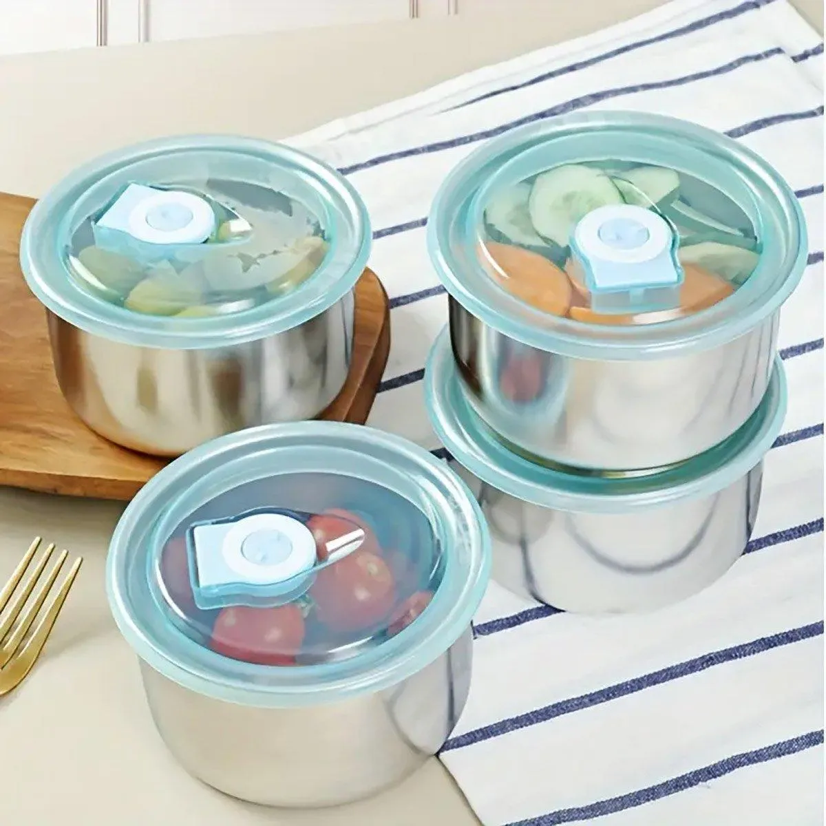 4PCS Stainless Steel Food Containers Set for Fridge Picnic Fruit Preservation