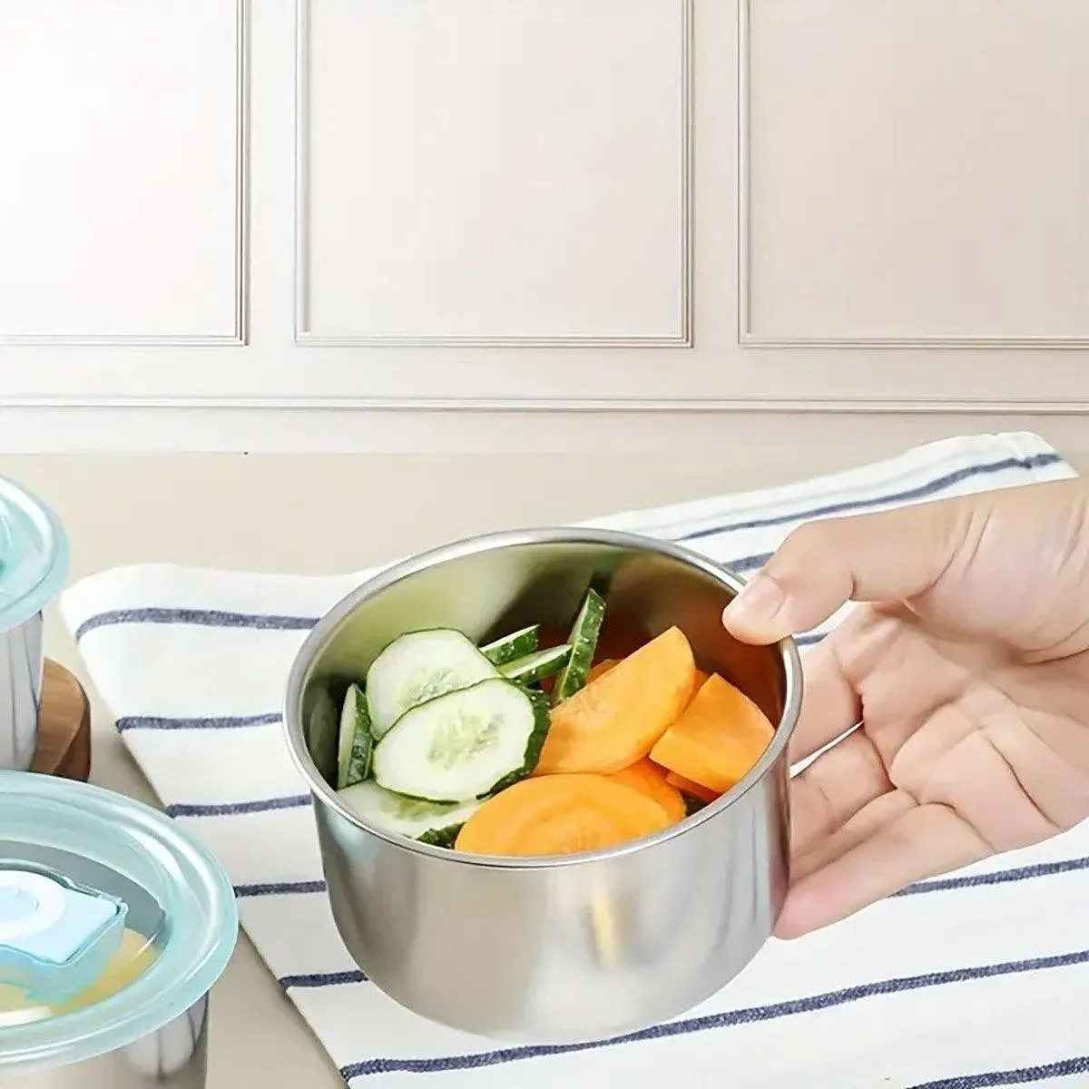 4PCS Stainless Steel Food Containers Set for Fridge Picnic Fruit Preservation