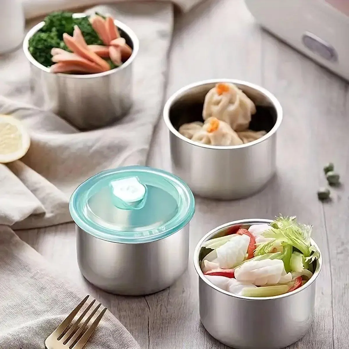 4PCS Stainless Steel Food Containers Set for Fridge Picnic Fruit Preservation