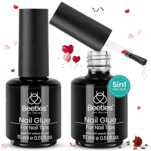 5 in 1 Nail Glue Kit for Acrylic Nails,2 Pcs 15Ml Super Strong Brush in Nail Gel Glue for False Nails Tips and Gel Nail Polish Led Lamp Required Nail Art Gift