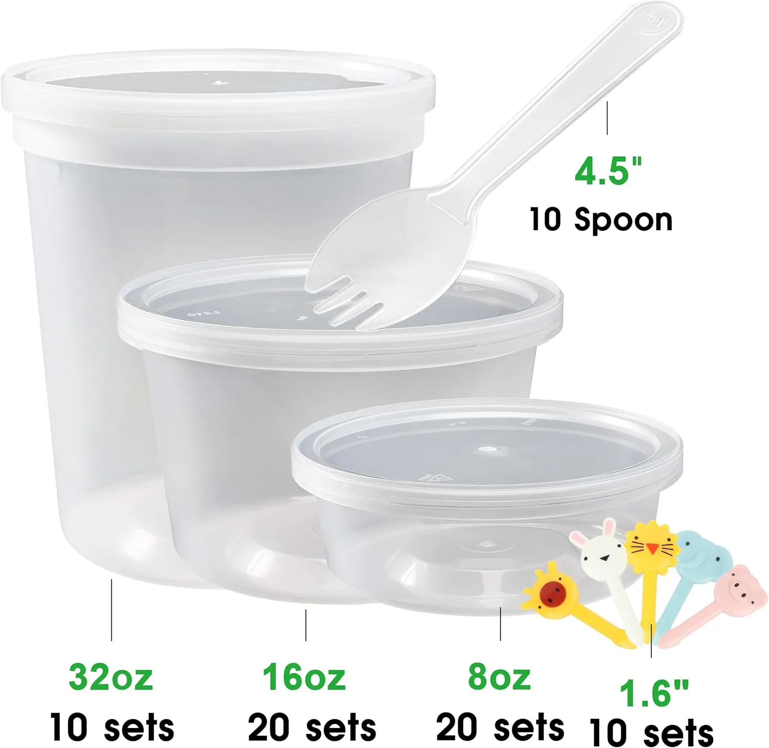 [50 Pack, 8oz, 16oz, 32oz] Food Storage Containers with Lids, BPA-Free | Airtight | Stackable Plastic Deli Containers (Includes 10 Spoons & 10 Forks), Dishwasher, Microwave & Freezer Safe