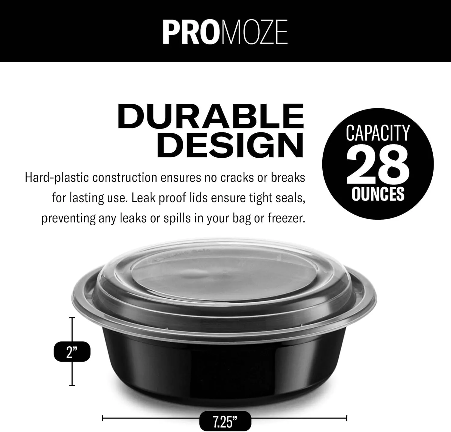 50-Pack Reusable Meal Prep Containers Microwave Safe Food Storage Containers with Lids, 28 oz Round Take Out Disposable Plastic Bento Lunch Box To Go Meal Prep Bowls, BPA-Free, Freezer Dishwasher Safe