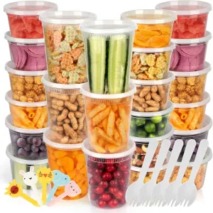 [50 Pack,16oz, 32oz ] Food Storage Containers with Lids- BPA-Free | Leakproof | Airtight | Stackable Plastic Deli Containers (Includes 10 Spoons & 10 Forks) , Dishwasher, Microwave & Freezer Safe