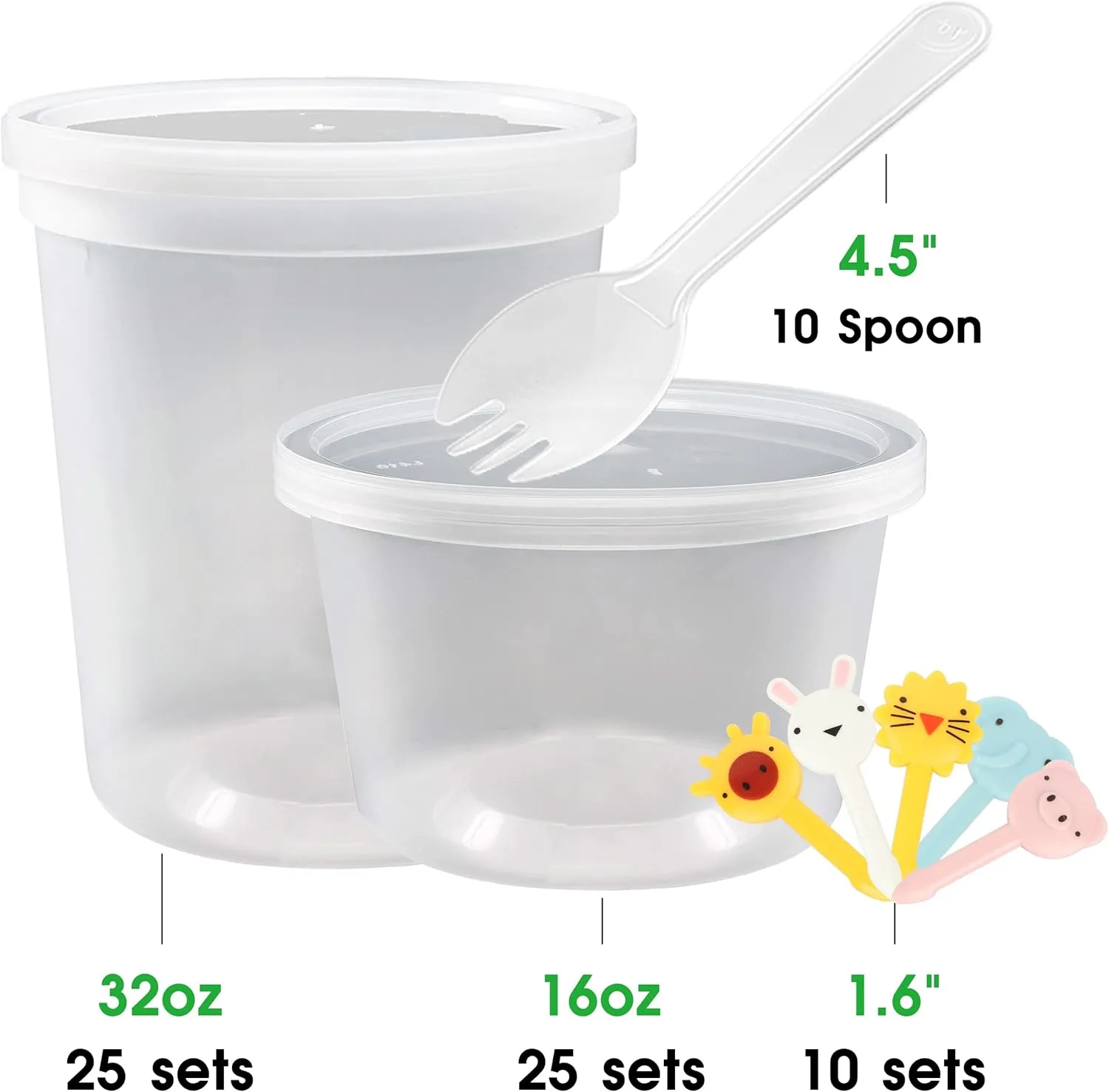[50 Pack,16oz, 32oz ] Food Storage Containers with Lids- BPA-Free | Leakproof | Airtight | Stackable Plastic Deli Containers (Includes 10 Spoons & 10 Forks) , Dishwasher, Microwave & Freezer Safe