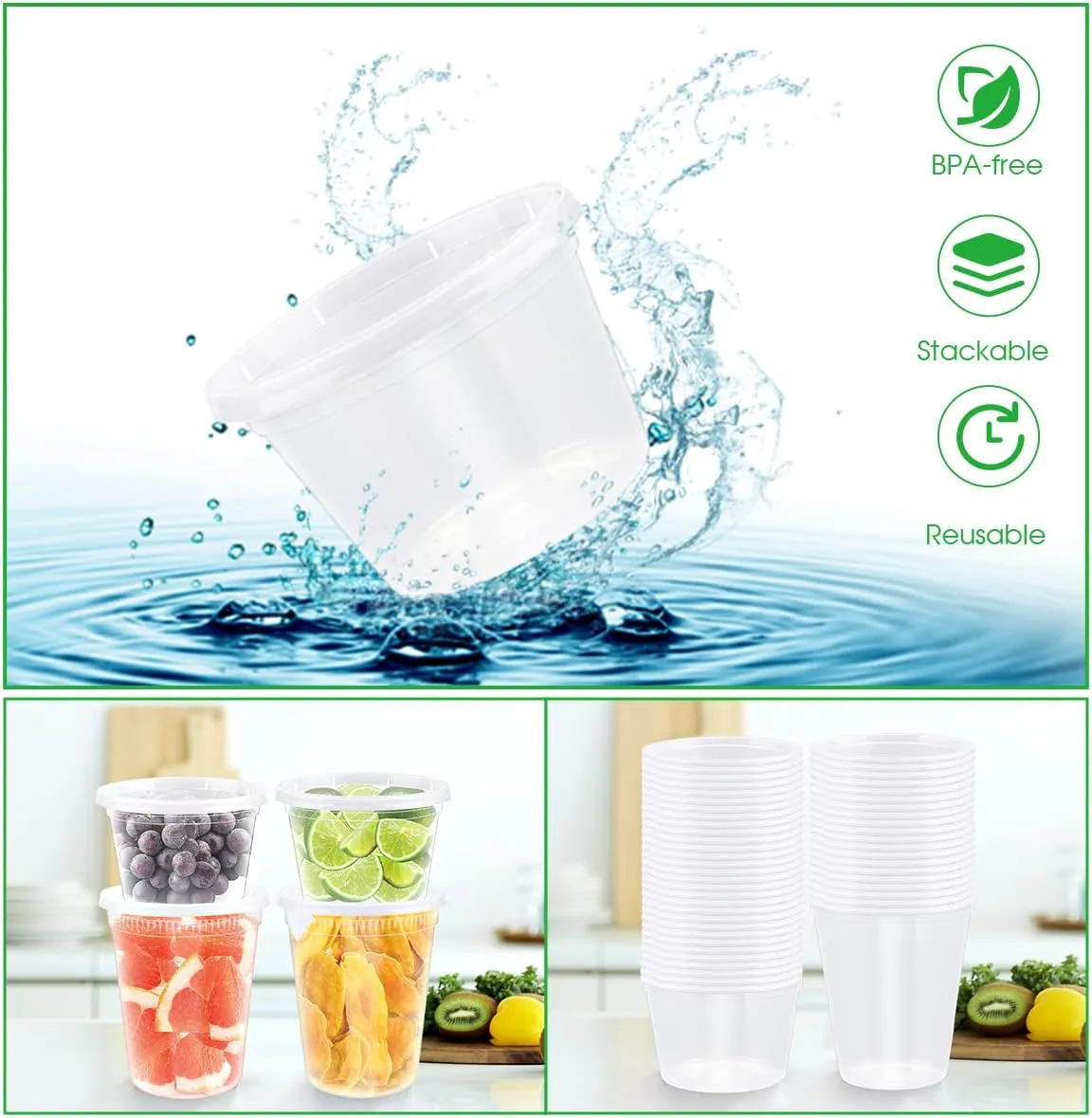 [50 Pack,16oz, 32oz ] Food Storage Containers with Lids- BPA-Free | Leakproof | Airtight | Stackable Plastic Deli Containers (Includes 10 Spoons & 10 Forks) , Dishwasher, Microwave & Freezer Safe