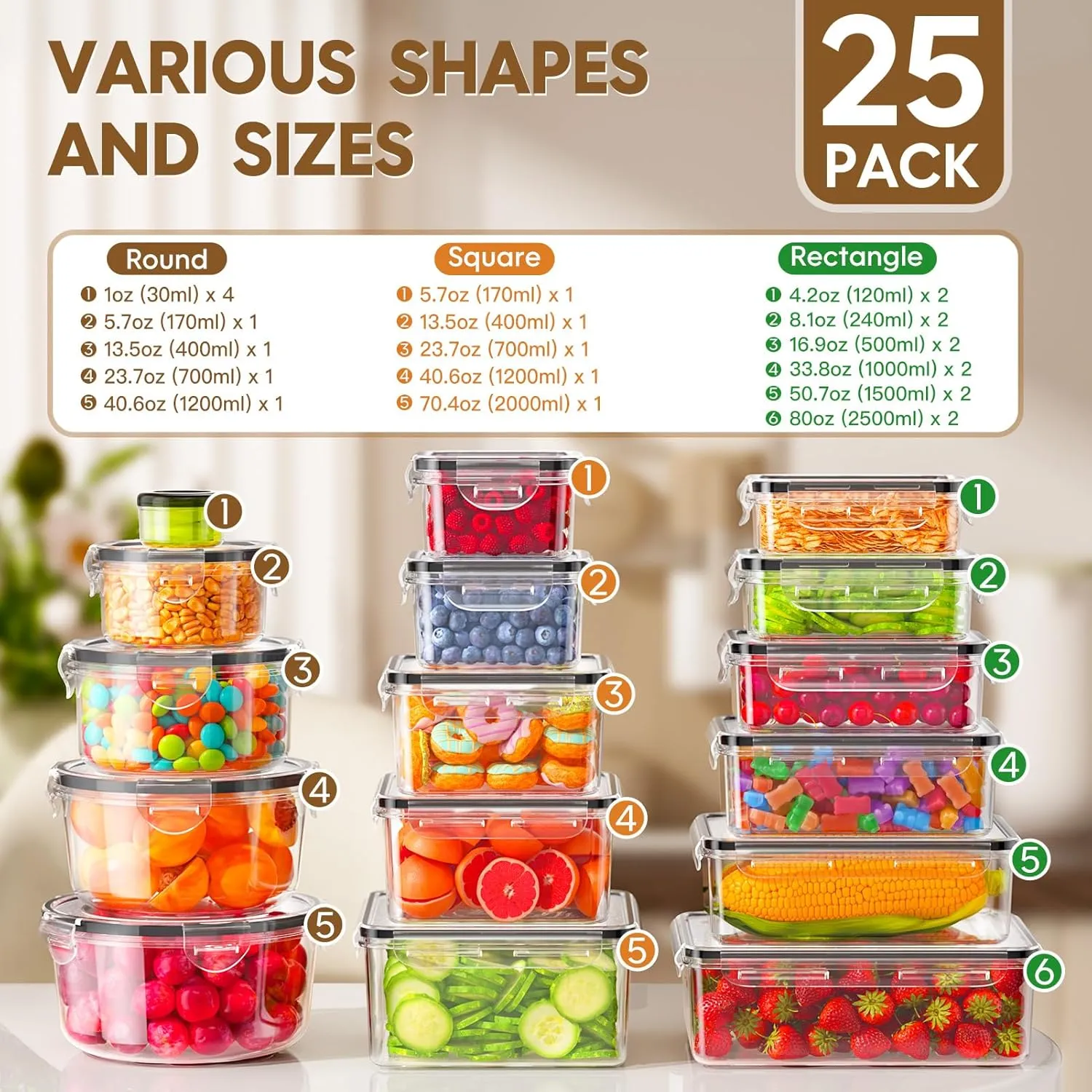 50 Pcs Large Food Storage Containers with Lids Airtight, Total 628.8OZ Stackable Kitchen Organization Set, BPA-Free Plastic Meal Prep Container with Labels & Marker Pen