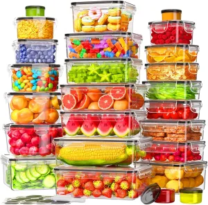 50 Pcs Large Food Storage Containers with Lids Airtight, Total 628.8OZ Stackable Kitchen Organization Set, BPA-Free Plastic Meal Prep Container with Labels & Marker Pen