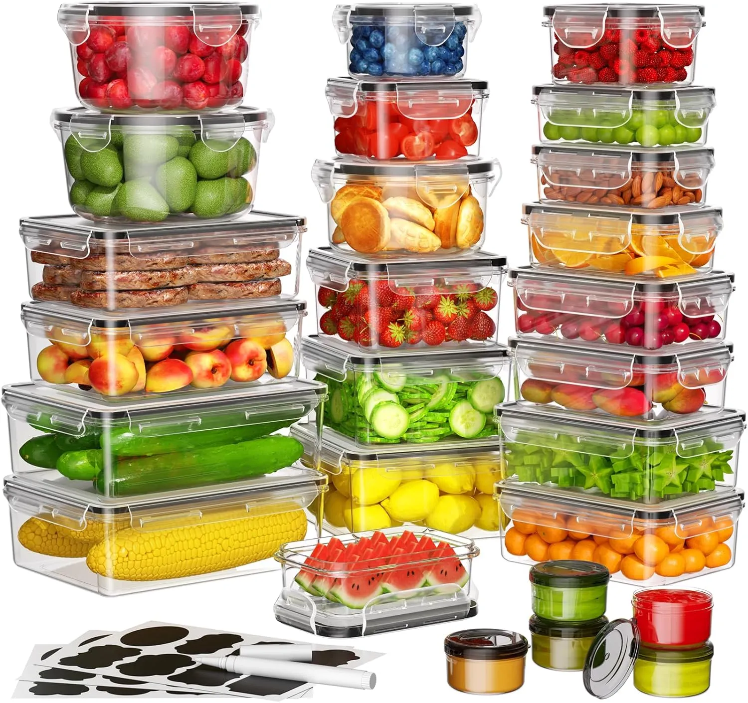 52 Pcs Larger Food Storage Containers with Lids Airtight (26 Containers & 26 Lids), Meal Prep Container for Pantry & Kitchen Organization, BPA-Free, Leak-Proof with Labels & Marker Pen