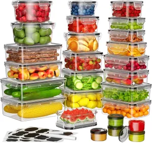 52 Pcs Larger Food Storage Containers with Lids Airtight (26 Containers & 26 Lids), Meal Prep Container for Pantry & Kitchen Organization, BPA-Free, Leak-Proof with Labels & Marker Pen