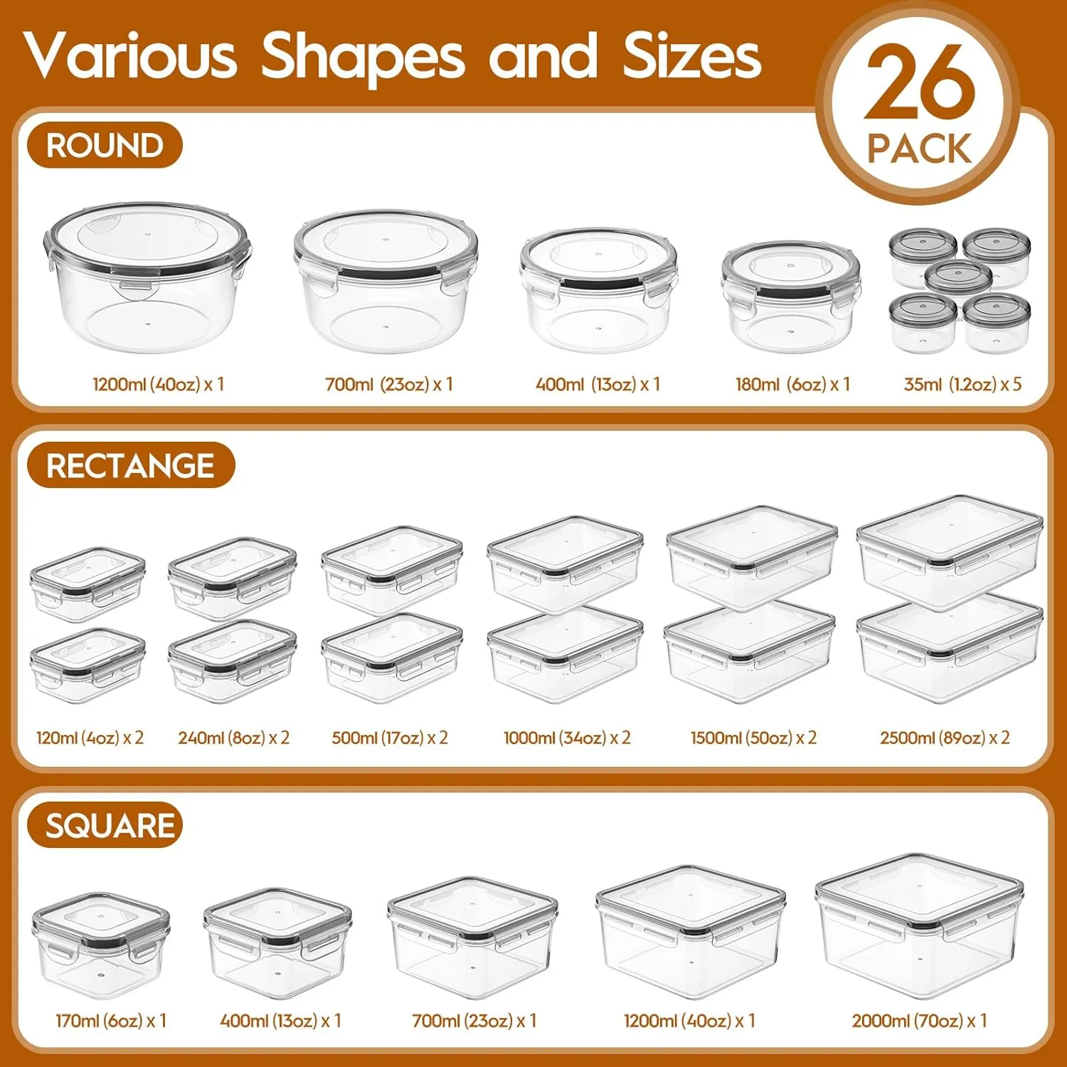 52 Pcs Larger Food Storage Containers with Lids Airtight (26 Containers & 26 Lids), Meal Prep Container for Pantry & Kitchen Organization, BPA-Free, Leak-Proof with Labels & Marker Pen