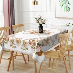 54x78inches Elegant Floral Tablecloth Brown Flower Print Rectangle Table Cloth Waterproof and Stain Resistant Table Cover for Kitchen Dining Room Patio Tea Party Buffet Indoor Outdoor Use