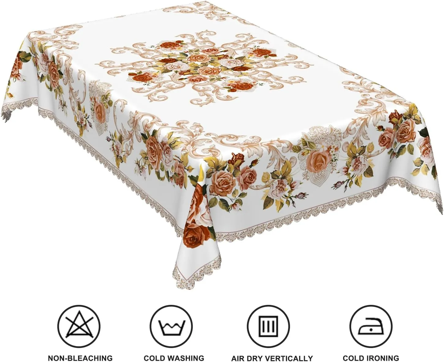 54x78inches Elegant Floral Tablecloth Brown Flower Print Rectangle Table Cloth Waterproof and Stain Resistant Table Cover for Kitchen Dining Room Patio Tea Party Buffet Indoor Outdoor Use