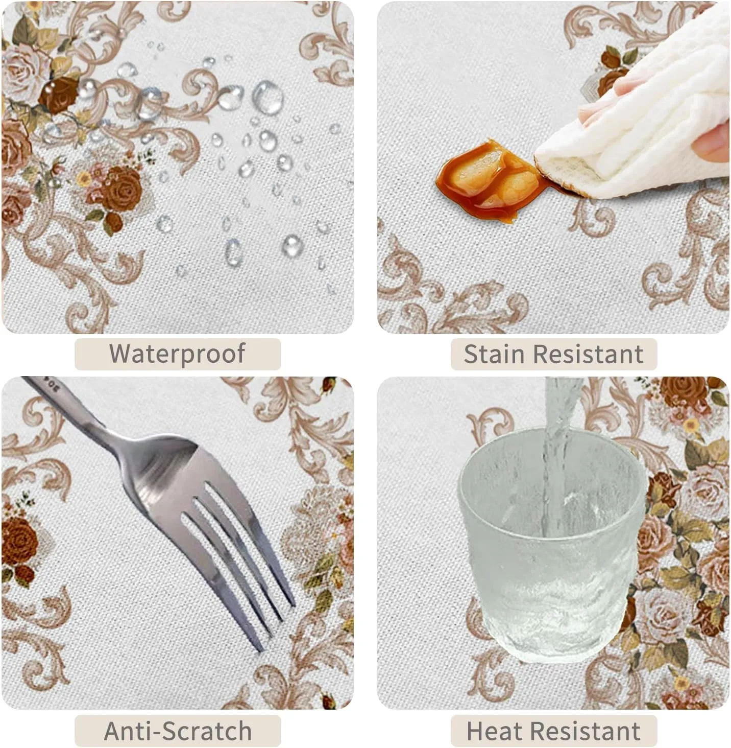 54x78inches Elegant Floral Tablecloth Brown Flower Print Rectangle Table Cloth Waterproof and Stain Resistant Table Cover for Kitchen Dining Room Patio Tea Party Buffet Indoor Outdoor Use