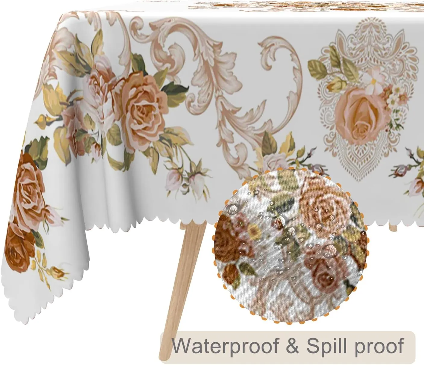 54x78inches Elegant Floral Tablecloth Brown Flower Print Rectangle Table Cloth Waterproof and Stain Resistant Table Cover for Kitchen Dining Room Patio Tea Party Buffet Indoor Outdoor Use