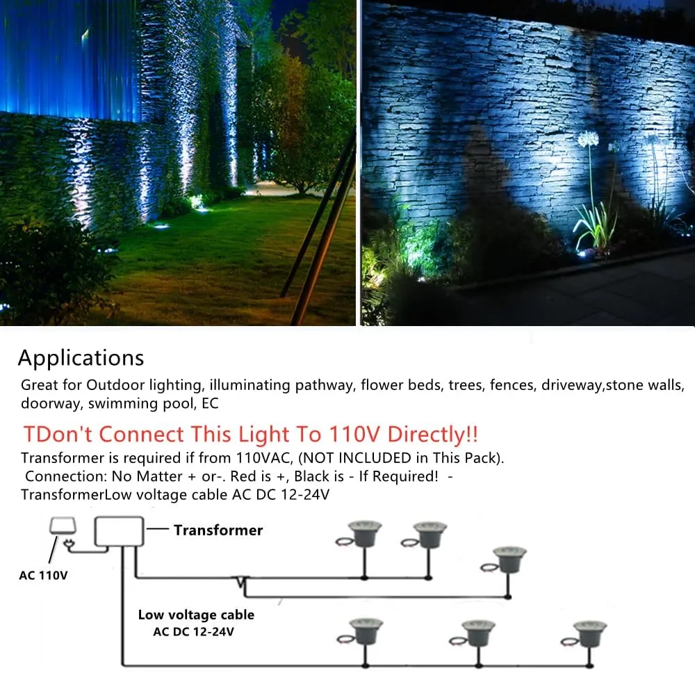 6 Pack 3W Blue LED Well In Ground Landscape Lights IP67 Waterproof for Outdoor Lighting, Garden, Yard, Patio, Driveway, Deck, Step, Pathway, Low Voltage 12V 24V DC AC