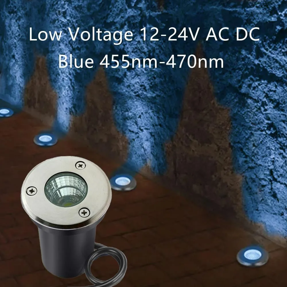 6 Pack 3W Blue LED Well In Ground Landscape Lights IP67 Waterproof for Outdoor Lighting, Garden, Yard, Patio, Driveway, Deck, Step, Pathway, Low Voltage 12V 24V DC AC