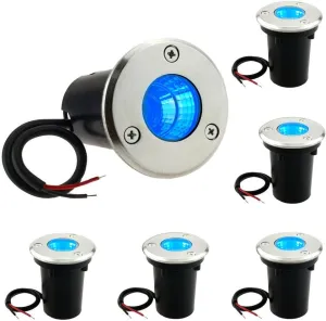 6 Pack 3W Blue LED Well In Ground Landscape Lights IP67 Waterproof for Outdoor Lighting, Garden, Yard, Patio, Driveway, Deck, Step, Pathway, Low Voltage 12V 24V DC AC