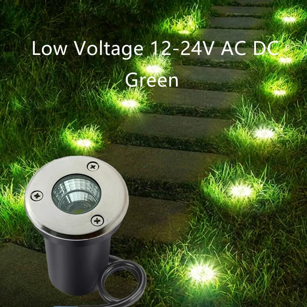 6 Pack 3W COB Green LED In-Ground Well Lights, IP67 Waterproof Outdoor Landscape Lighting for Garden，Pathway，Deck, 12V-24V AC DC Low Voltage