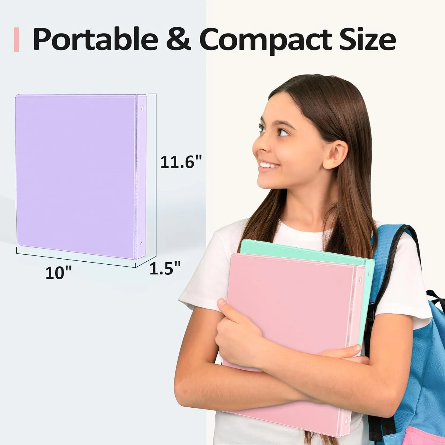 6 Pack Extra Durable 3 Ring Binders 0.5 inch, Sooez 1/2 Three Round Ring Binders with Pockets, Cute Customizable Clear View Cover for 8.5 x 11'' Letter Size Papers, School Office Supplies for Girl
