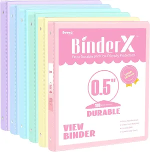 6 Pack Extra Durable 3 Ring Binders 0.5 inch, Sooez 1/2 Three Round Ring Binders with Pockets, Cute Customizable Clear View Cover for 8.5 x 11'' Letter Size Papers, School Office Supplies for Girl