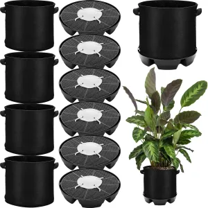 6 Set Self Watering Plant Trays Automatic Watering System Fabric Flower Pot Base Nonwoven Grow Bags Elevated Plant Saucers for Fruits Vegetables Flowers Greenhouse Indoor Outdoor