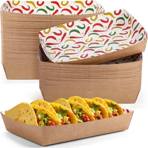 60 Pcs Disposable Mexican Chili Pepper Paper Food Trays 10.2 x 7.1 x 2 Inch 5 lb Heavy Duty Kraft Paper Food Serving Boats for Fiesta Cinco De Mayo Party