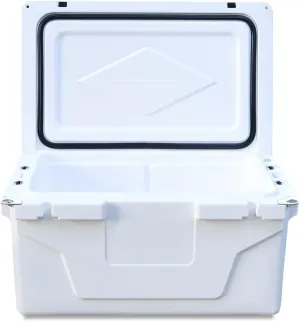 65QT Portable Insulated Cooler Box with Heavy-Duty Wheels and Built-in Bottle Opener, Antique White