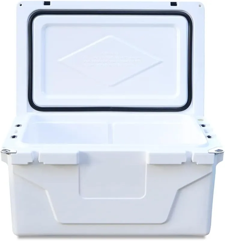 65QT Portable Insulated Cooler Box with Heavy-Duty Wheels and Built-in Bottle Opener, Antique White