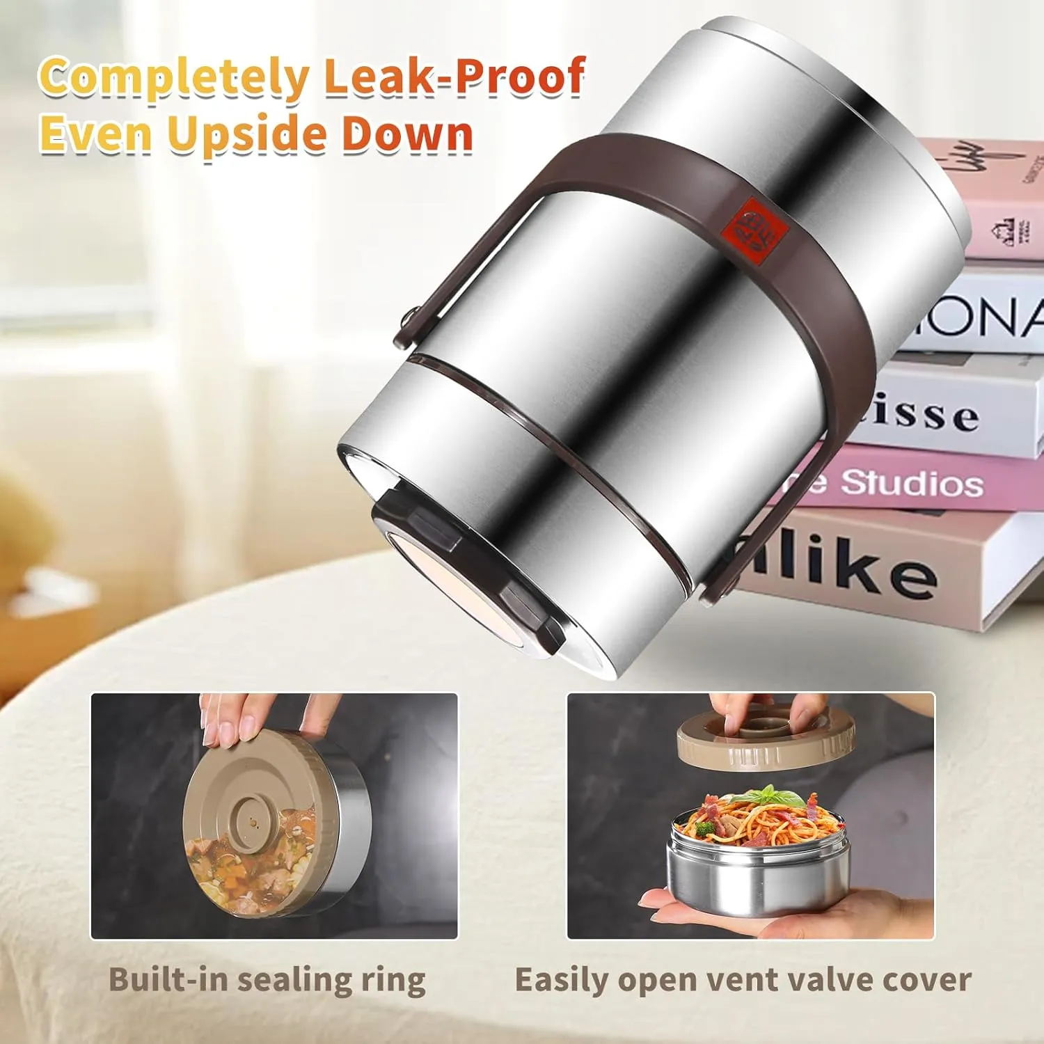 67 Oz Adults Stainless Steel Vacuum Soup Thermos For Hot Food with Inserts Stackable Bento Box and Lunch Bag,Width Mouth Portable Nsulated Food Jar Lunch Container (silvery, 67 oz)