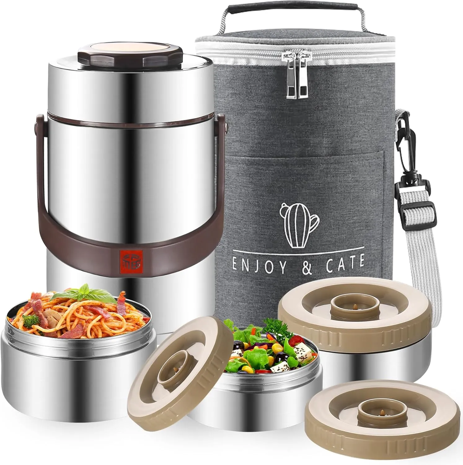 67 Oz Adults Stainless Steel Vacuum Soup Thermos For Hot Food with Inserts Stackable Bento Box and Lunch Bag,Width Mouth Portable Nsulated Food Jar Lunch Container (silvery, 67 oz)
