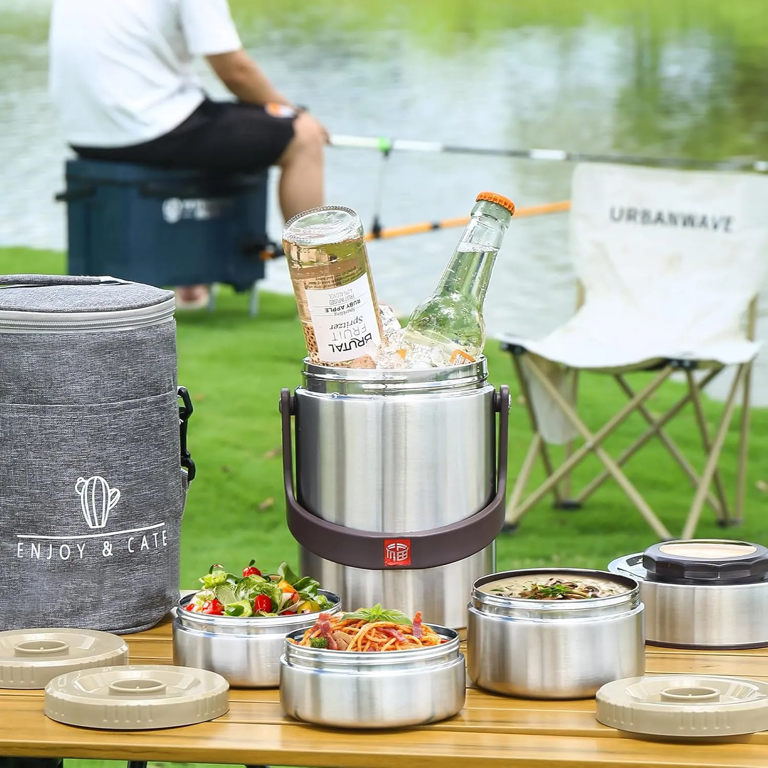 67 Oz Adults Stainless Steel Vacuum Soup Thermos For Hot Food with Inserts Stackable Bento Box and Lunch Bag,Width Mouth Portable Nsulated Food Jar Lunch Container (silvery, 67 oz)