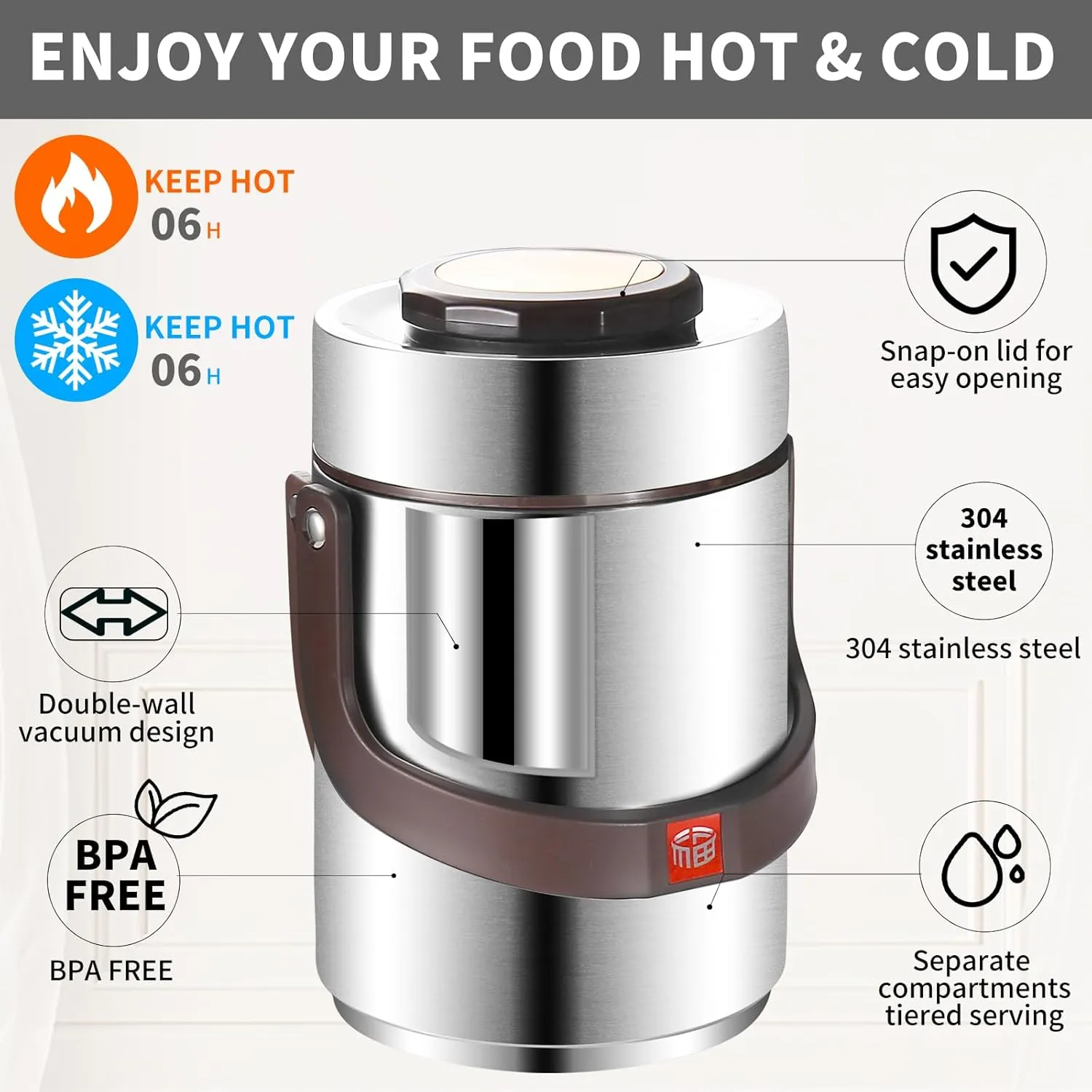 67 Oz Adults Stainless Steel Vacuum Soup Thermos For Hot Food with Inserts Stackable Bento Box and Lunch Bag,Width Mouth Portable Nsulated Food Jar Lunch Container (silvery, 67 oz)