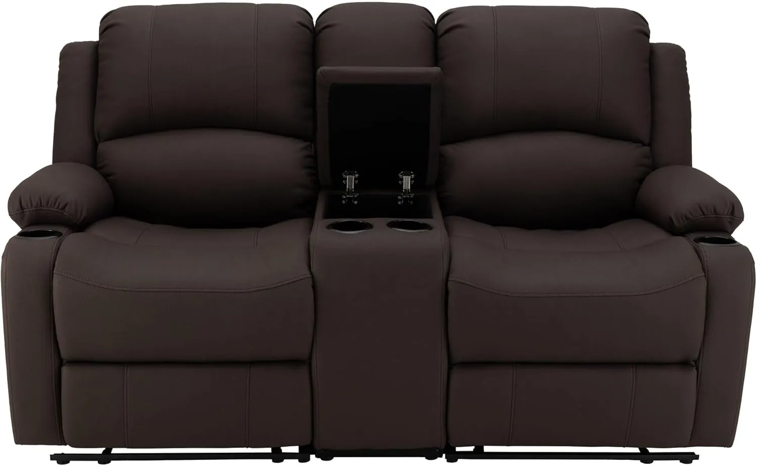 67" Wall Hugger Reclining | RV Theater Seats | Double Recliner RV Sofa & Console | RV Couch | RV Theater Seating | RV Furniture (Powered, Chocolate)