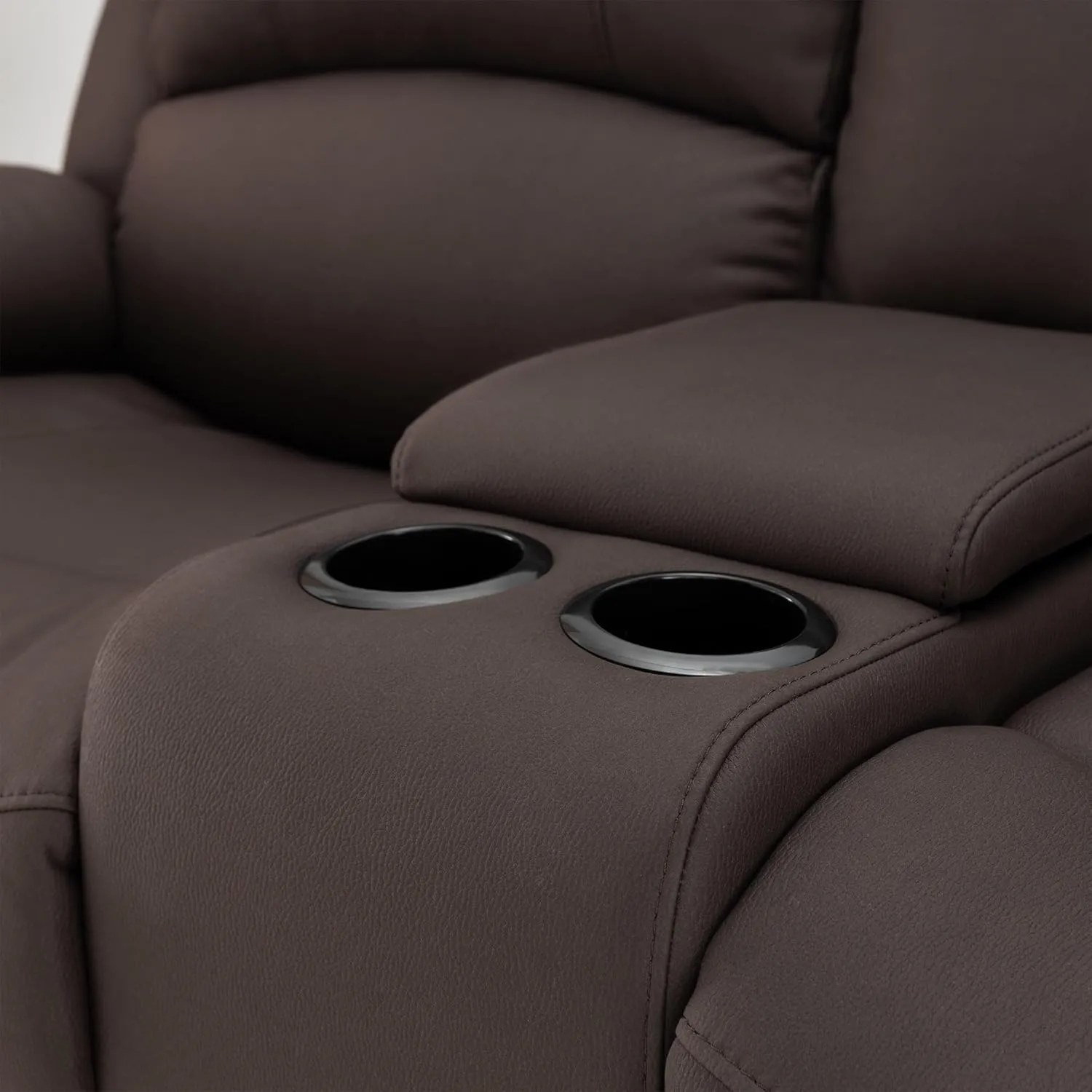 67" Wall Hugger Reclining | RV Theater Seats | Double Recliner RV Sofa & Console | RV Couch | RV Theater Seating | RV Furniture (Powered, Chocolate)